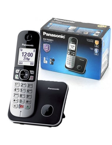 TELEFONO CORDLESS DIGITALE PANASONIC CON DISPLAY DA 1.8', VIVAVOCE E BLOCCO CHIAMATE INDESIDERATE COLORE NERO KX-TG6851JTB