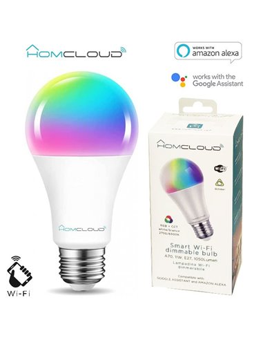 LAMPADINA SMART BULB WIFI 11W A70 COLORE BIANCO E MULTICOLORE COMPATIBILE CON ALEXA E GOOGLE ASSISTANT - ATTACCO E27 HOMCLOUD