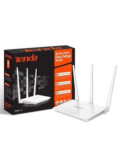 ROUTER WIRELESS N300 CON CONNETTIVITA' FINO A 300Mbps, 3 ANTENNE ESTERNE DA 5dB E BANDA A 2.4 GHz COLORE BIANCO F3 TENDA