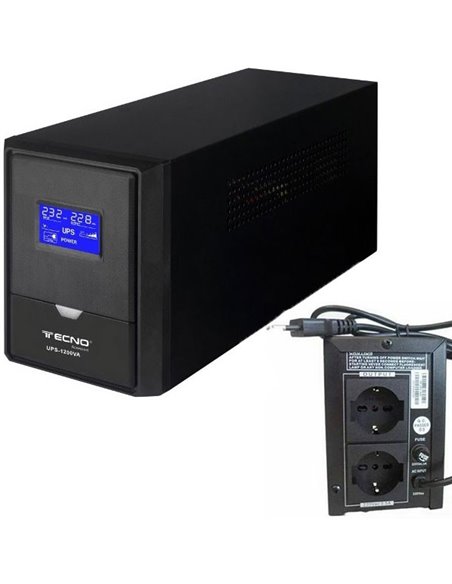 GRUPPO DI CONTINUITA' 1200VA 500W CON DISPLAY LCD E 2 PRESE SCHUKO BIPASSO COLORE NERO TC-1200VA-LCD-UPS TECNO - ATTENZIONE..