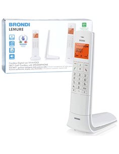 CORDLESS ECO DECT CON DISPLAY IDENTIFICATIVO CHIAMANTE, VIVAVOCE E SVEGLIA  COLORE BIANCO BRONDI LEMURE BLISTER