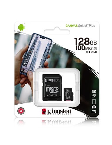 MEMORY CARD MICRO SDXC U1 A1 128GB + ADATTATORE CLASSE 10 VELOCITA' IN LETTURA FINO A 100MB/s FULL HD SDCS2/128GB KINGSTON