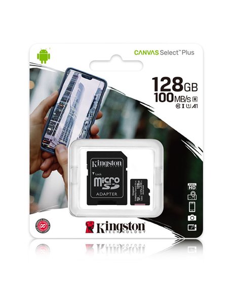 MEMORY CARD MICRO SDXC U1 A1 128GB + ADATTATORE CLASSE 10 VELOCITA' IN LETTURA FINO A 100MB/s FULL HD SDCS2/128GB KINGSTON