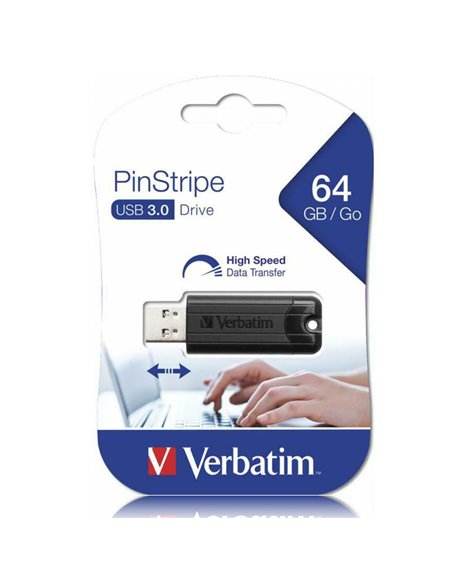 PEN DRIVE USB 3.2 PINSTRIPE 64GB CON MECCANISMO RETRATTILE A SCORRIMENTO COLORE NERO 49318 VERBATIM