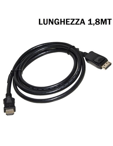 CAVO DISPLAYPORT 1.2 MASCHIO - HDMI 1.4 MASCHIO CON RISOLUZIONE 4Kx2K 30HZ - LUNGHEZZA 1,8 MT COLORE NERO LKCDPH18 LINK