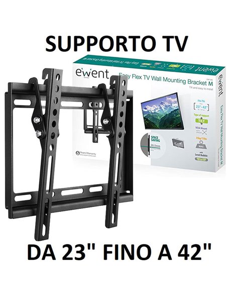 SUPPORTO A MURO UNIVERSALE CON INCLINAZIONE PER LED, LCD E PLASMA DA 23' A 42' MAX 35KG NERO EWENT EW1506 - ATTENZIONE..