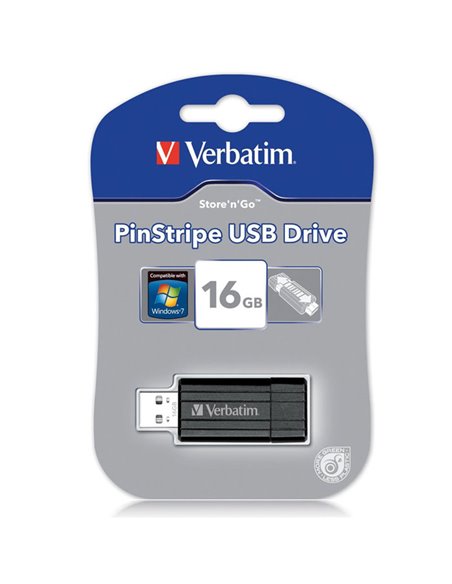 PEN DRIVE 16GB 49063 CON ATTACCO USB 2.0 PINSTRIPE COLORE NERO VERBATIM BLISTER