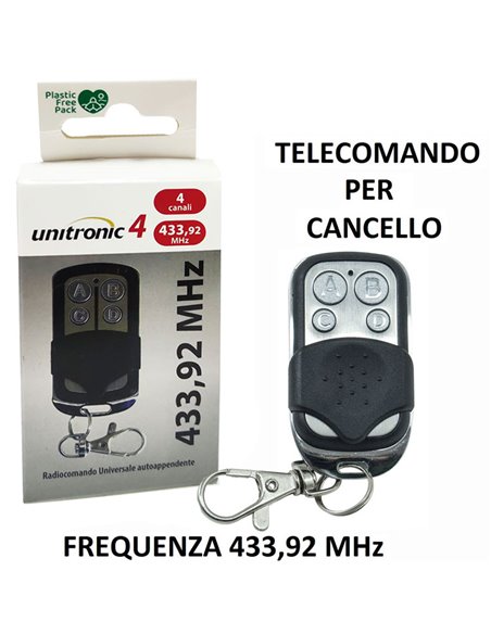 TELECOMANDO AUTOAPPRENDENTE PER CANCELLO AUTOMATICO CON FREQUENZA A 433,92 MHz COLORE NERO UNITRONIC 4