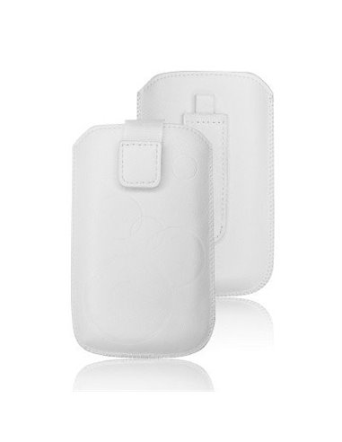 CUSTODIA A SACCHETTO IN TESSUTO per APPLE IPHONE 4, 4s E MODELLI SIMILARI FANTASIA CERCHI COLORE BIANCO