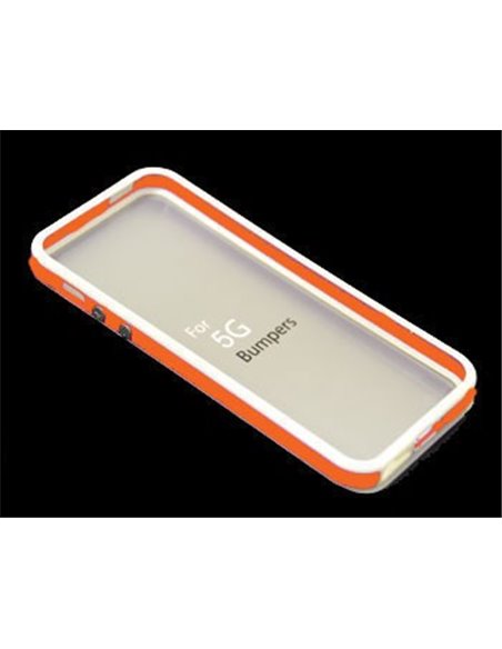 CUSTODIA GEL TPU SILICONE BUMPER per APPLE IPHONE 5, 5S COLORE BIANCO-ARANCIONE-BIANCO