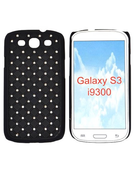 CUSTODIA RIGIDA GOMMATA CON BRILLANTINI per SAMSUNG I9300 Galaxy S3, I9300i Galaxy S3 Neo COLORE NERO