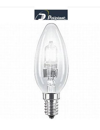 LAMPADINA ALOGENA CANDELA 28W ATTACCO PICCOLO E14 SVILUPPA 37W POLIPLAST