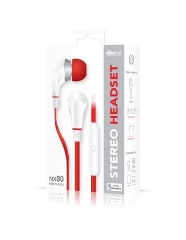 AURICOLARE STEREO con CONNETTORE JACK 3,5mm - GOMMINI E BASSI AD ALTA DEFINIZIONE COLORE BIANCO E ROSSO NOISE HUSH NX80