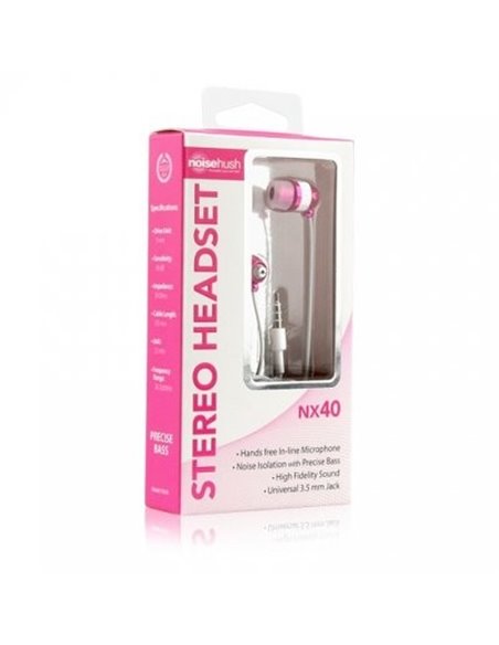 AURICOLARE STEREO con CONNETTORE JACK 3,5mm - GOMMINO E LUNGHEZZA CAVO 1.25 MT COLORE ROSA NOISE HUSH NX40 BLISTER