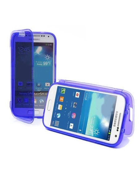 CUSTODIA GEL TPU SILICONE FLIP BOOK per SAMSUNG I9190 GALAXY S4 MINI, I9192, I9195 COLORE BLU