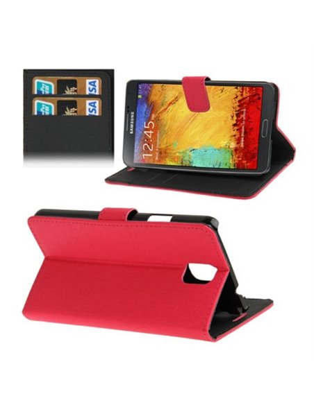 CUSTODIA FLIP ORIZZONTALE per SAMSUNG GALAXY NOTE 3, N9000, N9002, N9005 CON STAND E PORTA CARTE COLORE FUCSIA