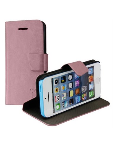 CUSTODIA FLIP ORIZZONTALE PELLE per APPLE IPHONE 5c CON STAND E PORTA CARTE COLORE ROSA