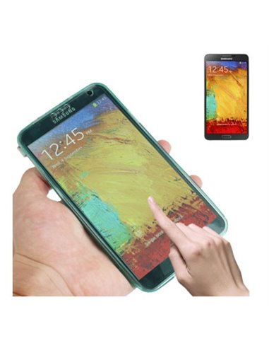 CUSTODIA GEL TPU SILICONE FLIP BOOK TOUCH SCREEN per SAMSUNG GALAXY NOTE 3, N9000, N9002, N9005 COLORE VERDE ACQUA