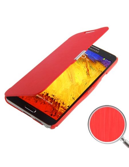 CUSTODIA FLIP ORIZZONTALE per SAMSUNG GALAXY NOTE 3, N9000, N9002, N9005 COLORE ROSSO EFFETTO SPAZZOLATO