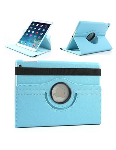 CUSTODIA BOOK ORIZZONTALE PELLE GIREVOLE per APPLE IPAD AIR, IPAD 5 CON STAND COLORE AZZURRO