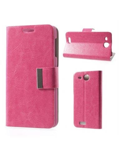 CUSTODIA FLIP ORIZZONTALE BOOK SLIM per ALCATEL ONE TOUCH 6033 IDOL ULTRA CON STAND E TASCHE PORTA CARTE COLORE FUCSIA