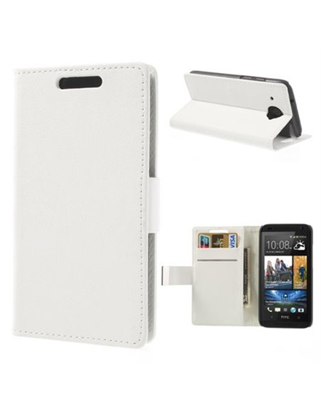 CUSTODIA FLIP ORIZZONTALE BOOK SLIM per HTC DESIRE 601, ZARA CON STAND E TASCHE PORTA CARTE COLORE BIANCO