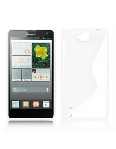 CUSTODIA GEL TPU SILICONE DOUBLE per HUAWEI ASCEND G740, ORANGE YUMO COLORE BIANCO-TRASPARENTE