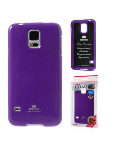 CUSTODIA GEL TPU SILICONE per SAMSUNG G900F GALAXY S5, S5 NEO G903F COLORE VIOLA LUCIDO CON GLITTER ALTA QUALITA' MERCURY BLISTE