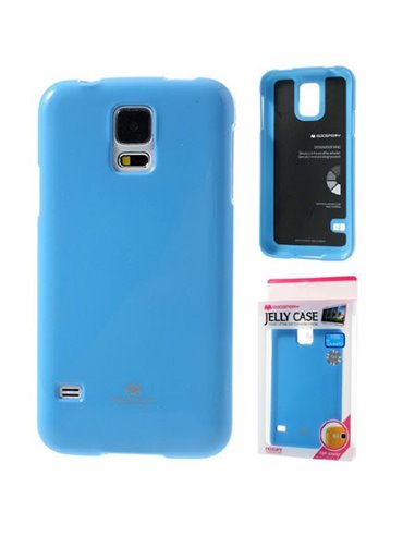 CUSTODIA GEL TPU SILICONE per SAMSUNG G900F GALAXY S5, S5 NEO COLORE AZZURRO LUCIDO CON GLITTER ALTA QUALITA' MERCURY BLISTER