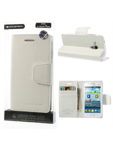 CUSTODIA FLIP ORIZZONTALE PELLE per SAMSUNG S7562 GALAXY S DUOS, S7560, S7580 CON INTERNO IN TPU E STAND BIANCO SONATA BLISTER