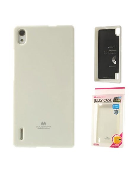 CUSTODIA GEL TPU SILICONE per HUAWEI ASCEND P7 COLORE BIANCO LUCIDO CON GLITTER ALTA QUALITA' MERCURY BLISTER