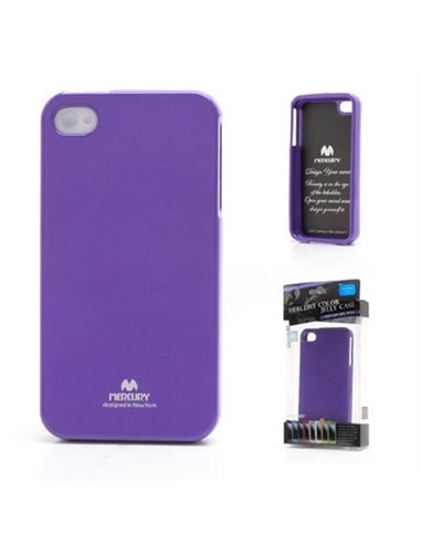 CUSTODIA GEL TPU SILICONE per APPLE IPHONE 4, 4s COLORE VIOLA LUCIDO CON GLITTER ALTA QUALITA' MERCURY BLISTER