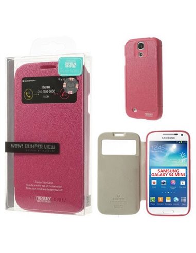 CUSTODIA FLIP ORIZZONTALE per SAMSUNG I9190 GALAXY S4 MINI, I9192, I9195 CON FINESTRA ID E INTERNO IN TPU FUCSIA WOW! MERCURY BL