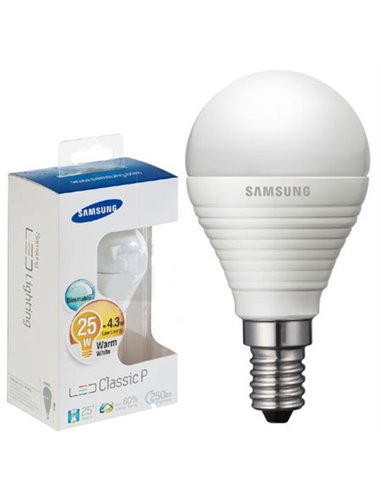 LAMPADINA A LED ORIGINALE SAMSUNG ATTACCO PICCOLO E14 EQUIVALENTE 25W, 2700Â° K, ANGOLO 160Â° DURATA 25.000 ORE SI-A8W052140EU B