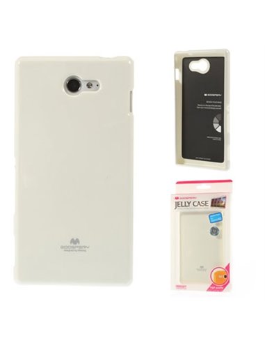 CUSTODIA GEL TPU SILICONE per SONY XPERIA M2 BIANCO LUCIDO CON GLITTER ALTA QUALITA' MERCURY BLISTER