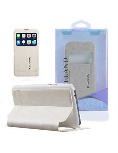 CUSTODIA FLIP ORIZZONTALE per APPLE IPHONE 6 PLUS, 6S PLUS 5.5' POLLICI CON FINESTRA ID BIANCO ALTA QUALITA' ICELAND II KALAIDEN