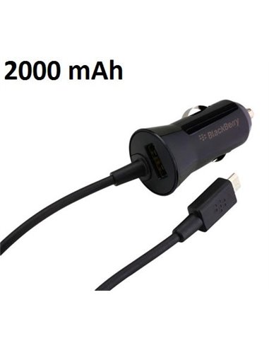 CAVO AUTO MICRO USB 2000 mAh + PORTA USB ORIGINALE BLACKBERRY ASY-46706-001 per Q5, Q10, Z10, CURVE 9320 COLORE NERO BULK