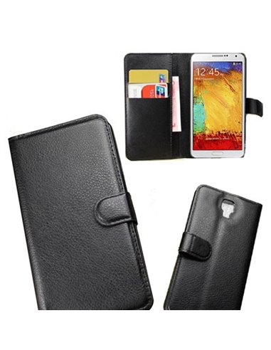 CUSTODIA FLIP ORIZZONTALE PELLE per SAMSUNG GALAXY NOTE 3 NEO CON STAND, TASCHE PORTA CARTE E CHIUSURA MAGNETICA COLORE NERO